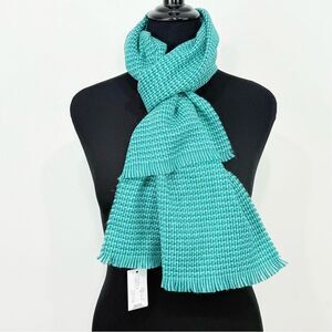 Lands' End Green Woven Pattern Fringe Edge 100% Acrylic Neck Scarf NEW